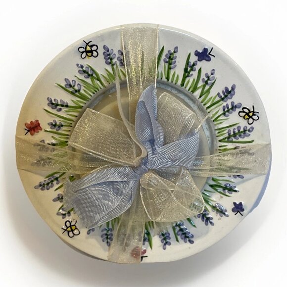 Estate Find Hand-Painted Lavender Soap Dish with Artisan Bar Soap Gift Set Bees - Picture 1 of 8
